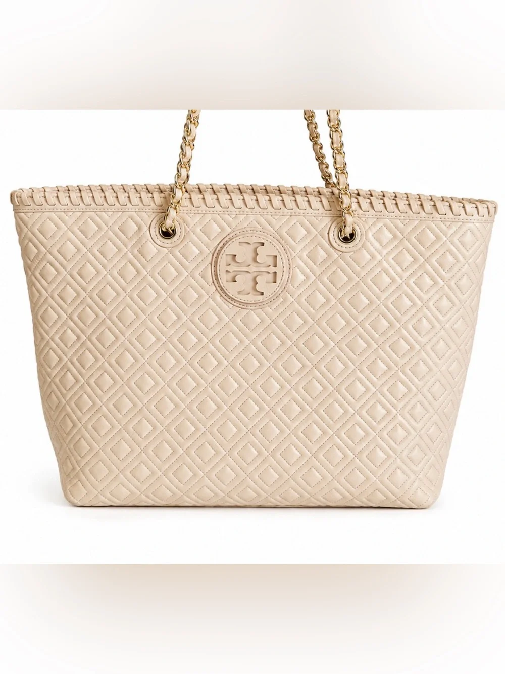 Tory Burch Marion Beige Quilted Leather Tote